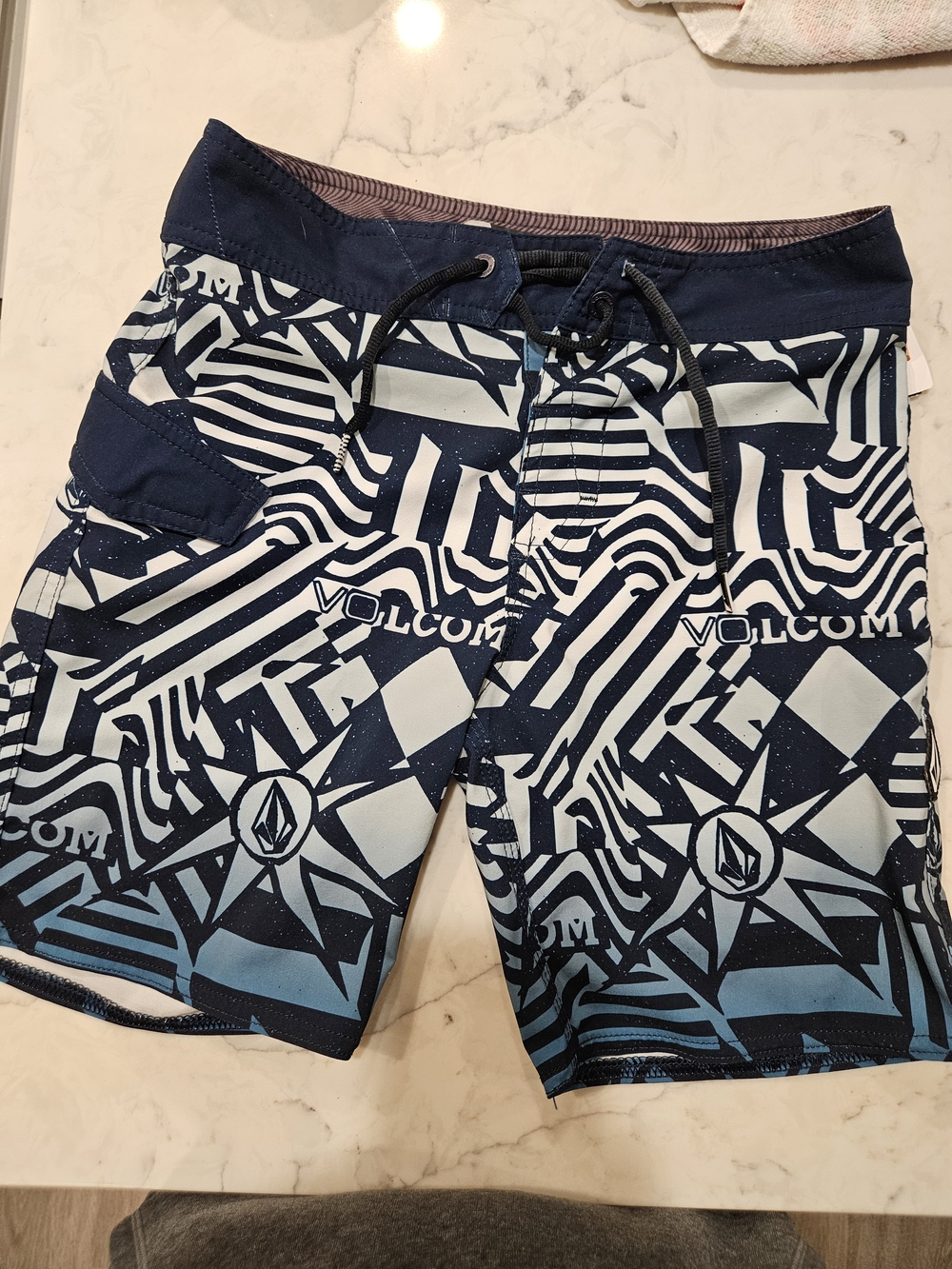 Volcom Navy and Light Blue Young Mens Geometric Board Shorts